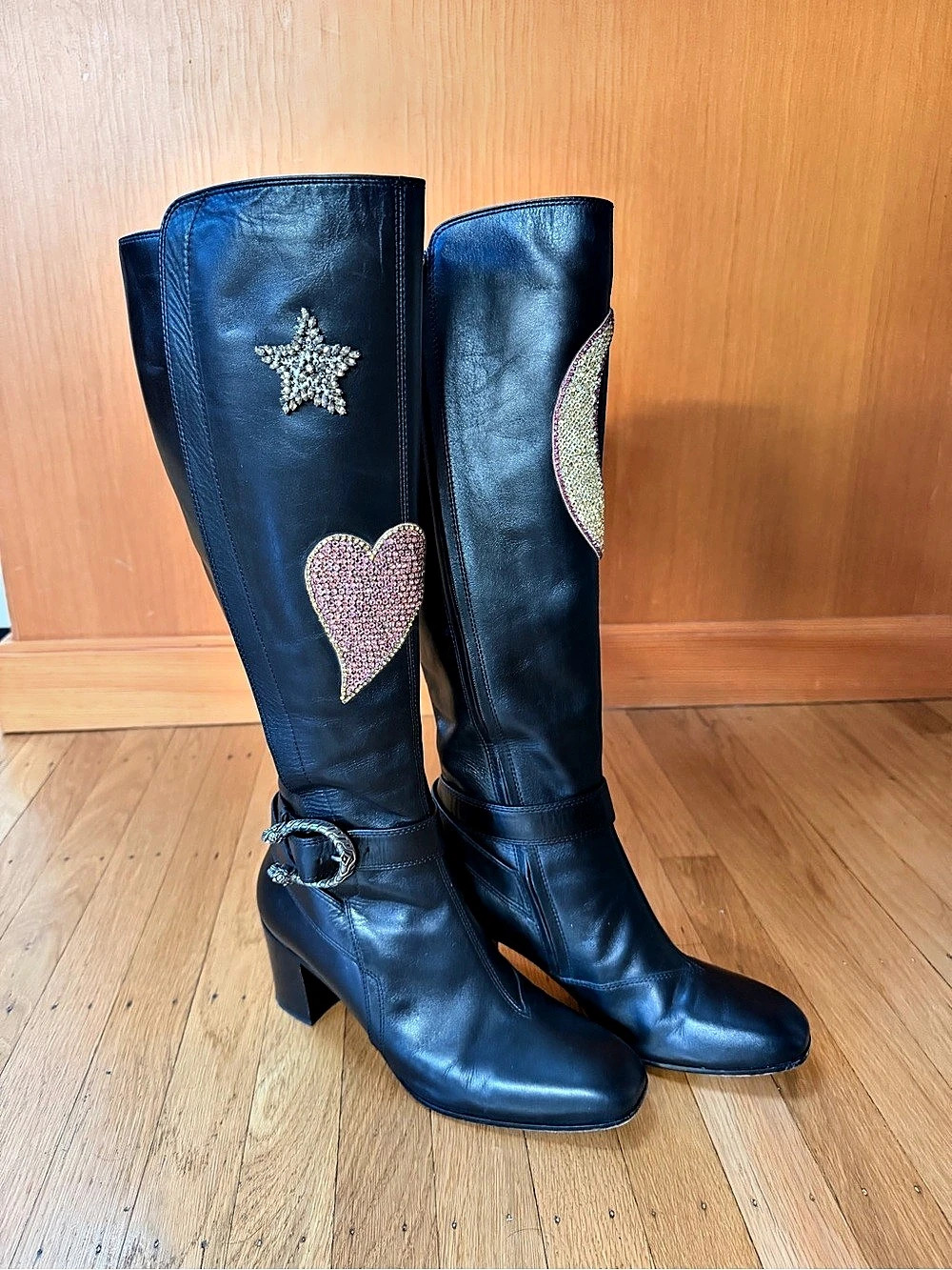 Gucci Dionysus Knee-High Star & Moon Boots Black EU 40